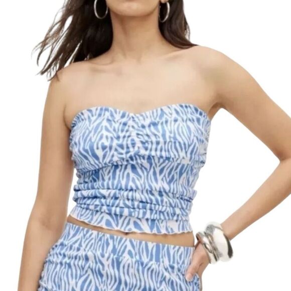 NEW Diane Von Furstenburg x Target Sea Twig Blue and White Tube Top XL - Picture 2 of 12